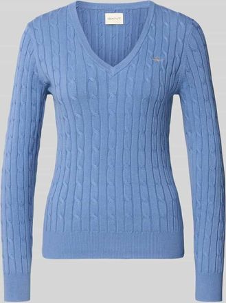 GANT Strickpullover mit Zopfmuster und Label-Stitching in Hellblau, Größe XXL