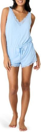 PJ Salvage Lace Trim Pajama Romper in Bright Blue at Nordstrom Rack, Size X-Large