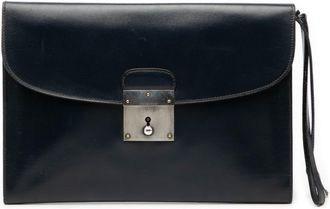 Herm&egrave;s Navy Silver Leather Clutch Bag (Pre-Owned)