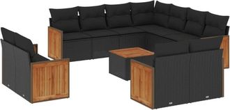 vidaXL Set De Sof&aacute;s De Jard&iacute;n 12 Piezas Cojines Rat&aacute;n Sint&eacute;tico Negro Vidaxl