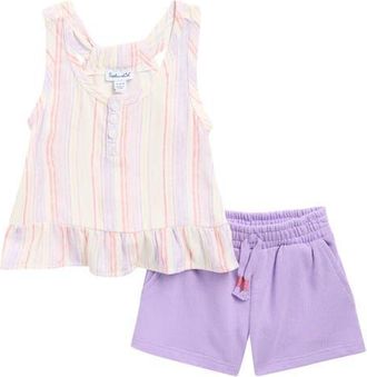 Splendid Summer Stripe Tank & Shorts Set in Watercolor Stripe at Nordstrom, Size 18-24M