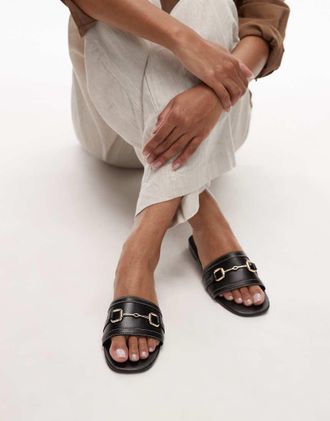 Mango mule sandals with gold detailing in black