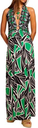 Ramy Brook Rayna Geo Print Halter Dress in Bright Palm Combo at Nordstrom, Size Xx-Large