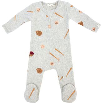 Oh Baby! Baseball Print Zipper Footie in Heather Grey at Nordstrom, Size 9M