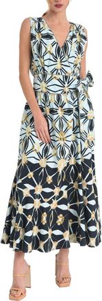 Ciebon Esthella Cotton Maxi Wrap Dress in Black/White Multi at Nordstrom Rack, Size Large