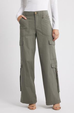 Wit & Wisdom High Waist Cotton Blend Cargo Pants in Dusty Olive at Nordstrom, Size 16