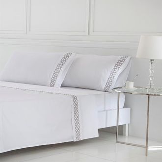 COTTON ARTEAN Juego de cama satén algodón 400 hilos bordado blanco 280x270 cama 200