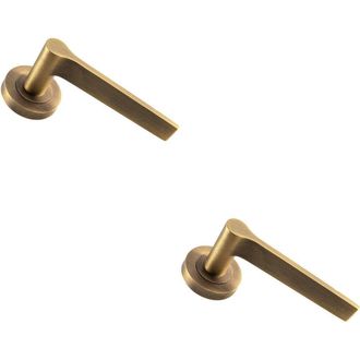 Loops 2x PAIR Straight Rounded Handle on Round Rose Concealed Fix Antique Brass in Metallics