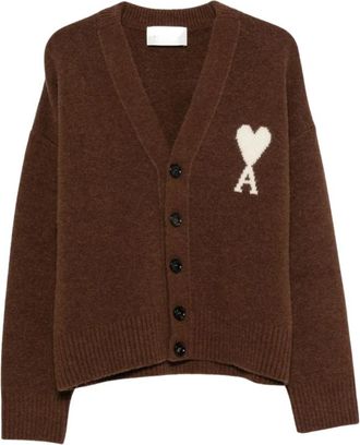 Ami Quota V-Neck Cardigan - Heren - Vesten - Bruin - M - Wol - Truien & Vesten