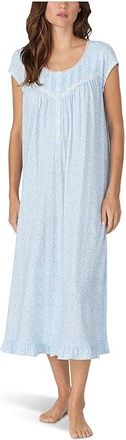 Eileen West Cotton Knit Cap Sleeve Long Gown Womens Pajama Aqua Ground Ditsy : SM