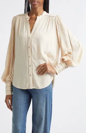 L'agence Kiera Ladder Trim Blouse in Biscuit at Nordstrom, Size X-Small