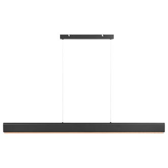 Beliani L&aacute;mpara Led Colgante Lineal De Metal 120 Cm Estilo Escandinavo Moderno Pantalla De Madera Negro Y Marr&oacute;n Claro Mara