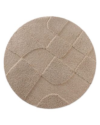 Wecon Home Alfombra de ba&ntilde;o redonda en relieve beige arena &Oslash;80