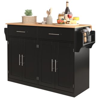 STILVORA Carrito De Cocina Con 2 Cajones, 4 Puertas, Tablero Abatible, Ruedas Y Toalleros, Negro 120x46x91,5 Cm