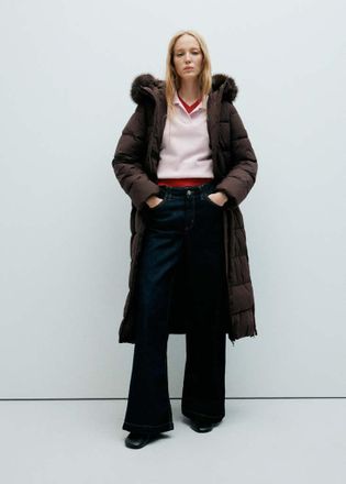 Mango Anorak trapuntato cappuccio effetto pelliccia cioccolato - Donna - XS - MANGO