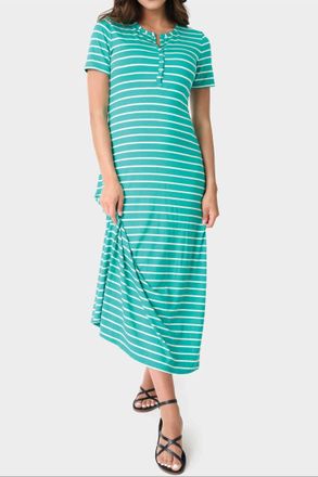 Gibsonlook Henley Detail Knit Maxi Dress In Jade Ivory Stripe