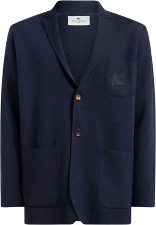 Etro Giacca monopetto in lana con logo ricamato - - Jackets - Uomo - Blu - L