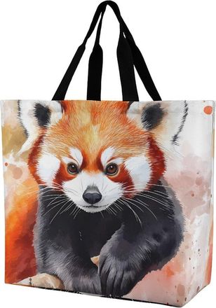 Generic Cute Panda Watercolor Reusable Shopping Bags One Shoulder Grocery Tote Bag Waterproof Big Purse for Work Travel