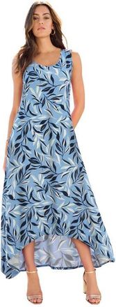 Roaman's Plus Size Stretch Knit Sleeveless A Line Maxi Dress in French Blue Tossed Leaves at Nordstrom, Size 28