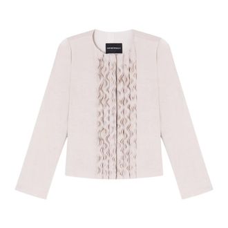 Emporio Armani Blazers, female, Beige, Size: M Washed Twill Jacket with Fitted Sides