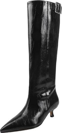 Generic Womens Plus Size Pointed Toe Medium Heels Riding Boots Winter Shoes Belt Buckle Knee-High Boots