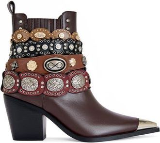 Azalea Wang Dusan Block Bootie in Chocolate at Nordstrom, Size 6.5