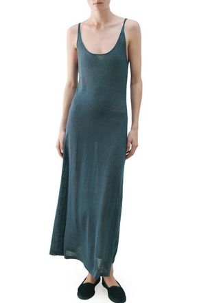 Mango Linen Blend Midi Dress in Night Blue at Nordstrom, Size Large