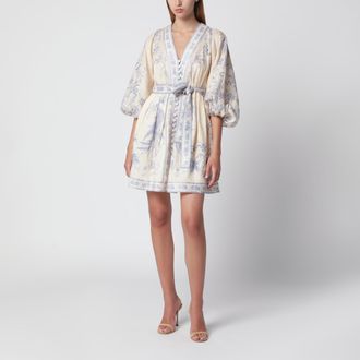 Zimmermann Indra Plunge dress in cream/lilac linen