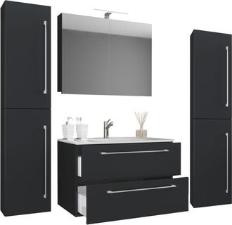 ebuy24 Ebuy24 - vcm 5pcs Lavabo lavabo lavabo larghezza armadio inferiore 60 cm Mobili bagno con cassetti Porte rotanti Mobile specchio Badinos (Bianco)