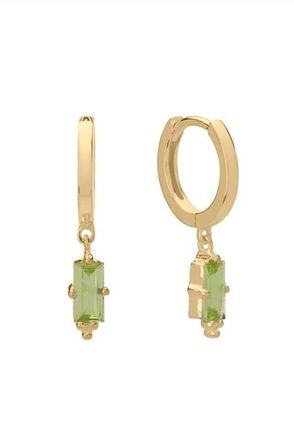 Murkani Huggies with Hanging Peridot Baguette in Yellow Gold at Nordstrom
