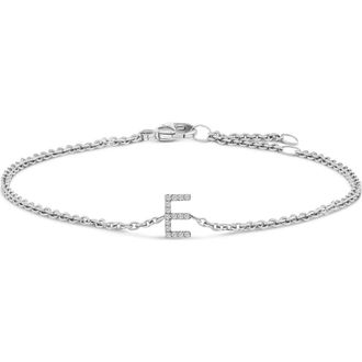 House of Brilliance 10K Gold Diamond Accent A-Z Initial Charm and Link Bracelet in White | E at Nordstrom
