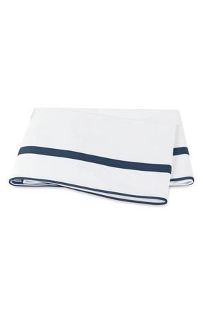 Matouk Louise 500 Thread Flat Sheet in Navy at Nordstrom, Size King