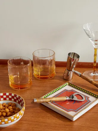 La DoubleJ Bamboo Set of Two Crystal Glass Tumblers