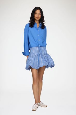Ganni Nouvean Navy Skirt in Blue Stripes - Size 32 Organic Cotton