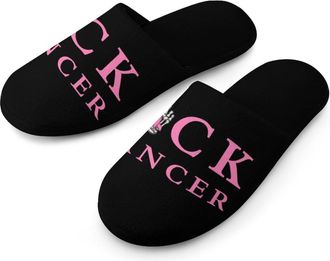 Generic Fuck Cancer Middle Finger Ribbon Mens Slippers Warm Non-Slip Houes Shose Spa Slipper for Home Bedroom