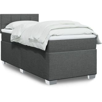 vidaXL Cama Box Spring Con Colch&oacute;n Tela Gris Oscuro 90x190 Cm