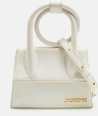 Jacquemus White Leather Le Chiquito Noeud Top Handle Bag