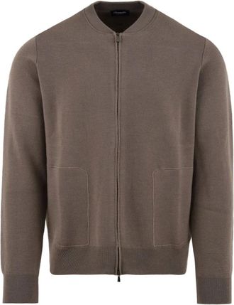 Drumohr Jassen, Heren, Beige, XL, Wol, Full-Zip Gebreide Bomber