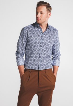 Eterna Langarmhemd ETERNA SLIM FIT, Herren, Gr. 43, Normalgr&ouml;ssen, blau (navy), Twill, 100% Baumwolle, schmal, Manschette, Hemden Langarmhemd, EASY IRON (b&uuml;g