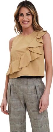 Pinko Fortunata Top - Stijlvol en Trendy - Dames - Tops zonder mouwen - Beige - S - Tops
