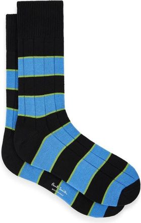 Paul Smith Stripe Rib Cotton Blend Dress Socks in Black at Nordstrom
