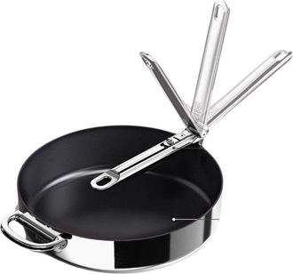 Joseph Joseph Space Steel, Joseph Joseph, Sart&eacute;n De Acero Inoxidable De 28 Cm (11), Sart&eacute;n Antiadherente, Cocina Saludable, Mango Plegable, Apta Para Inducci&oacute;n, Col