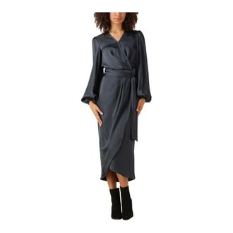 Notre-V Kleedjes, Dames, Zwart, XS, Wol, Donkergrijze Omslagjurk