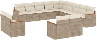 vidaXL Set Sof&aacute;s De Jard&iacute;n Con Cojines 13 Pzas Rat&aacute;n Sint&eacute;tico Beige Vidaxl