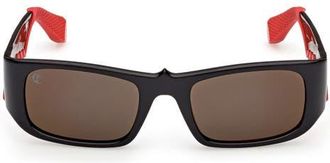 Christian Louboutin 53mm Loubishark Rectangular Sunglasses in Black/Smoke Grey/Red Flash at Nordstrom
