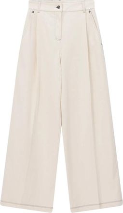 Max Mara Wijde Broek - Dames - Wijde Broeken - Beige - L - Leer - Broeken