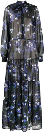 Plan C Anemone-print long-sleeve dress - women - Polyester/Cupro - 40 - Blue