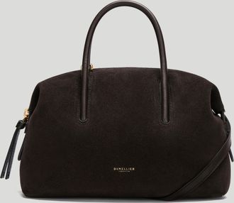 DeMellier The Small Stockholm in Dark Chocolate Suede & Dark Chocolate Smooth Leather Top handle bag