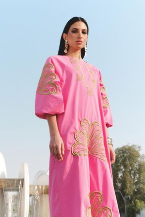 Trendyol Modest Dames Roze Etnisch patroon Maxi Lang Casual A-lijn Modest Jurken