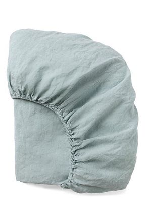 Coyuchi Relaxed Organic Linen Fitted Sheet in Pacific Blue Chambray at Nordstrom, Size California King